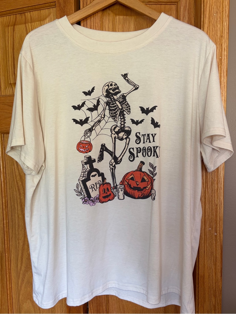 Halloween Stay Spooky Graphic Tee- Pumpkin, Bats, Skeletons